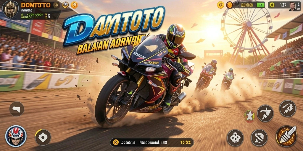 Gameplay seru balapan motor di DOMTOTO dengan trek yang menantang.