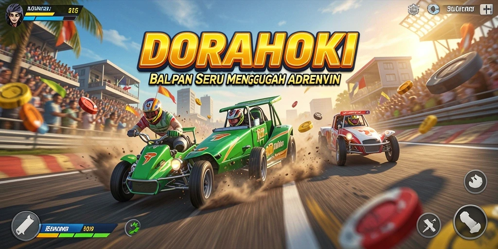 Screenshot gameplay DORAHOKI yang menampilkan aksi balap seru.