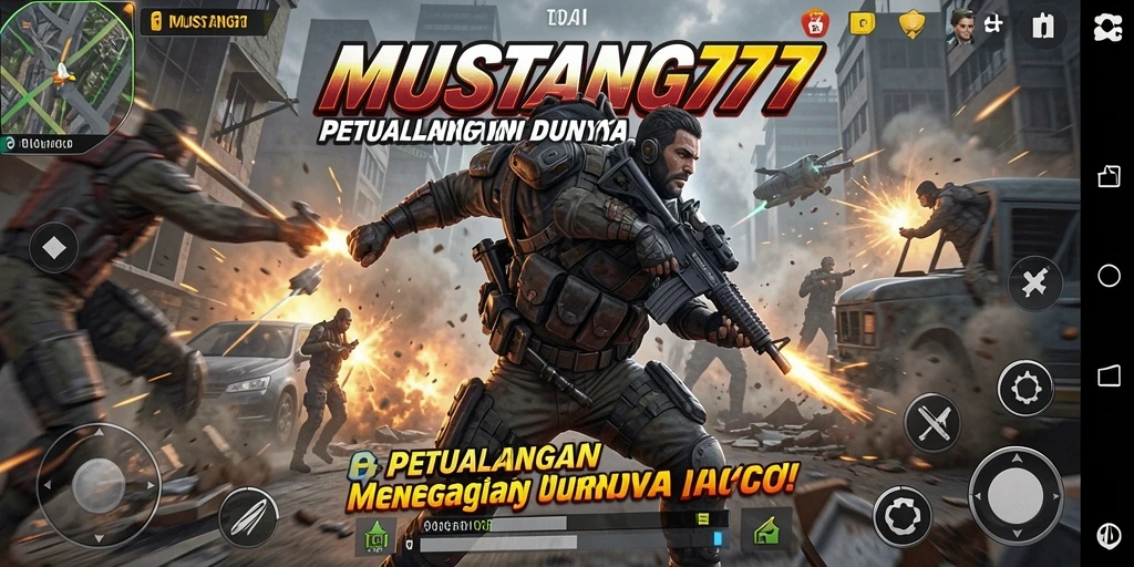 Screenshot utama dari gameplay MUSTANG77 dengan aksi seru di dalamnya.