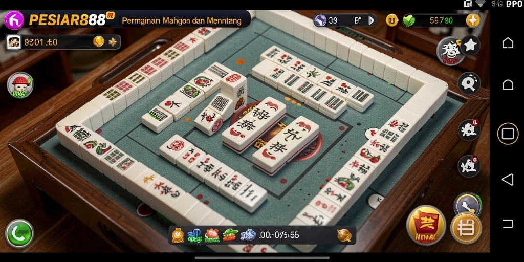 Screenshot gameplay PESIAR88 menampilkan ubin Mahjong yang berwarna-warni dan menarik.