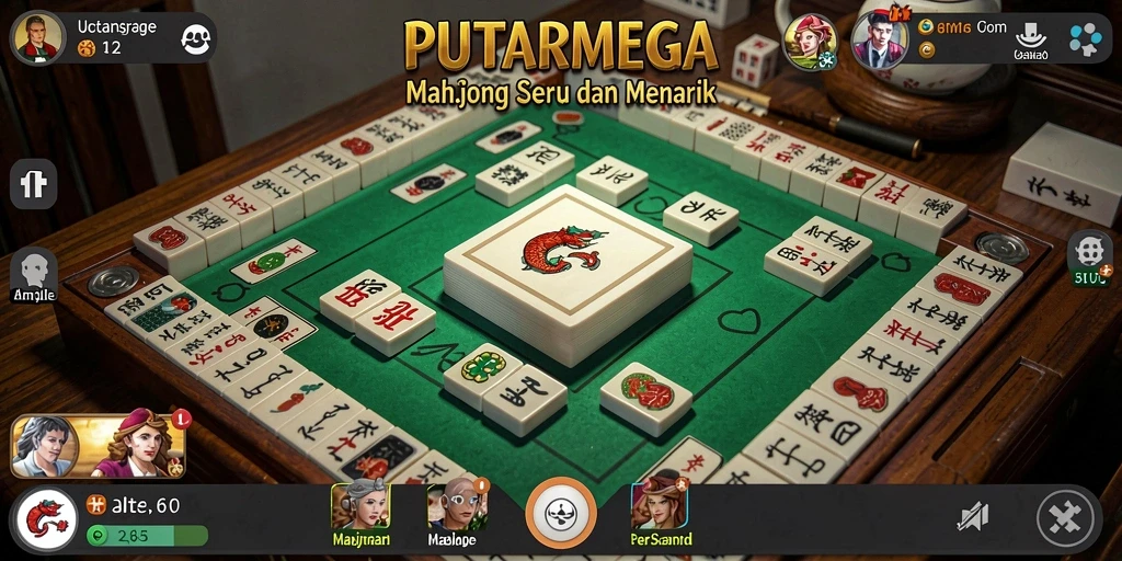 Screenshot gameplay PUTARMEGA menampilkan papan Mahjong yang menarik.