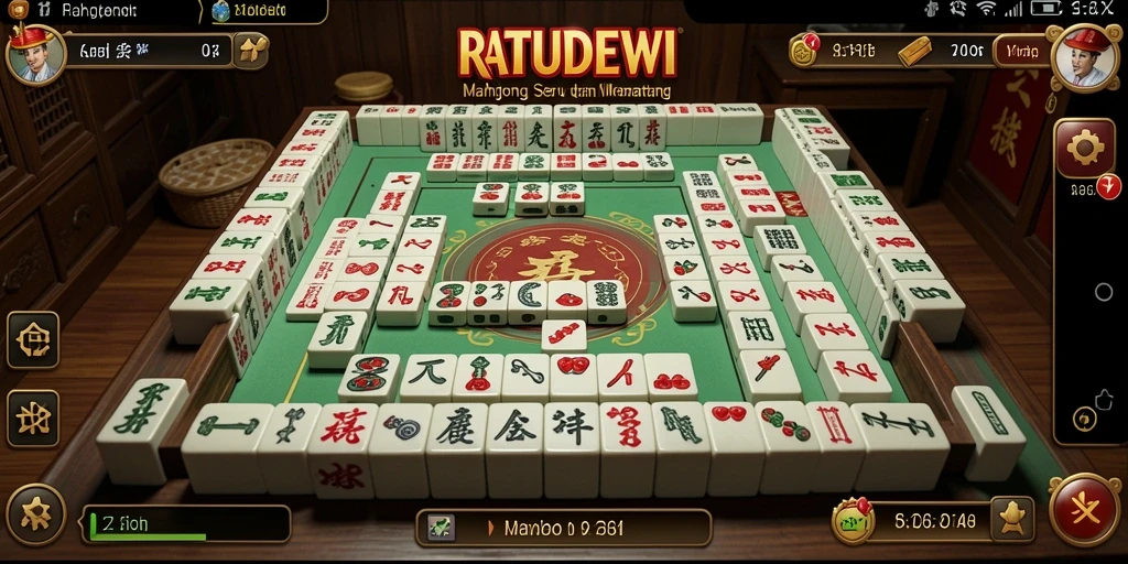 Tampilan gameplay seru dari RATUDEWI yang menampilkan keseruan bermain Mahjong.