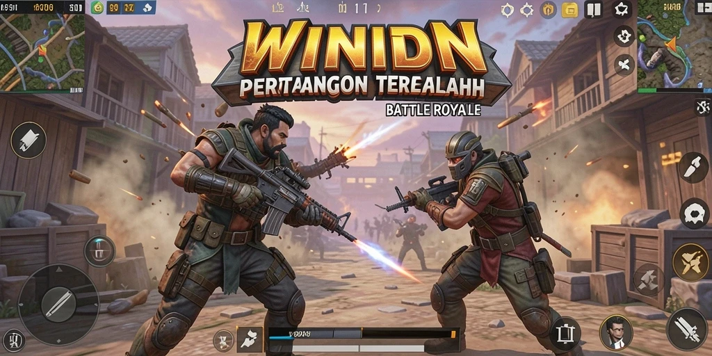 Tangkapan layar gameplay seru di WINIDN dengan aksi pertempuran Battle Royale.